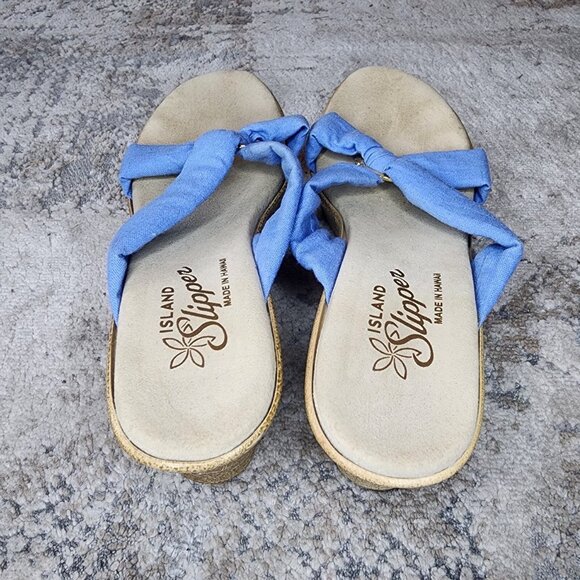 Island Slipper Hawaii Sandals Women’s Size 9 Blue Thong Wedge Heel Comfort - Picture 4 of 7